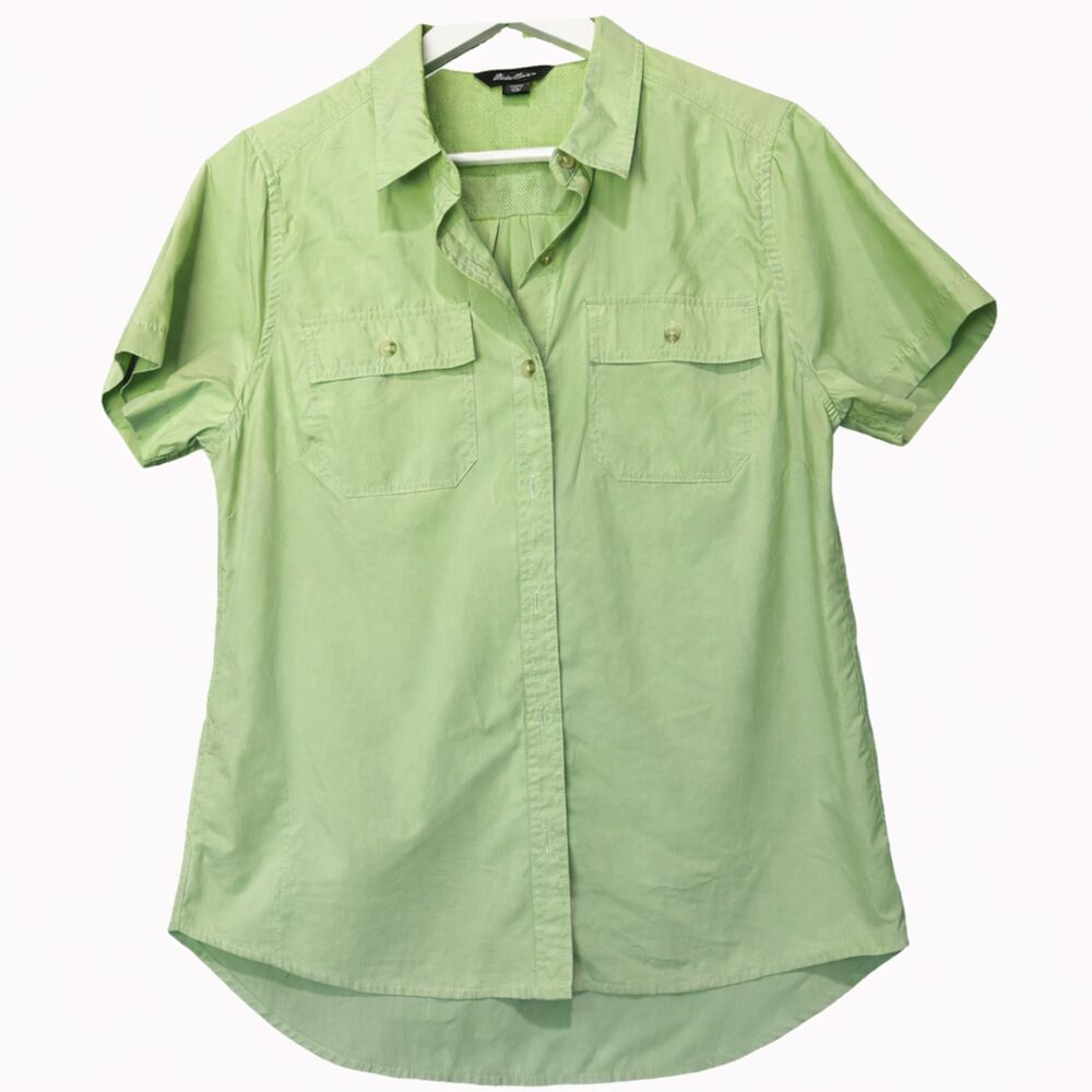 Eddie Bauer Womens Medium Camp Hiking Shirt Short Sleeve Light Spring Green